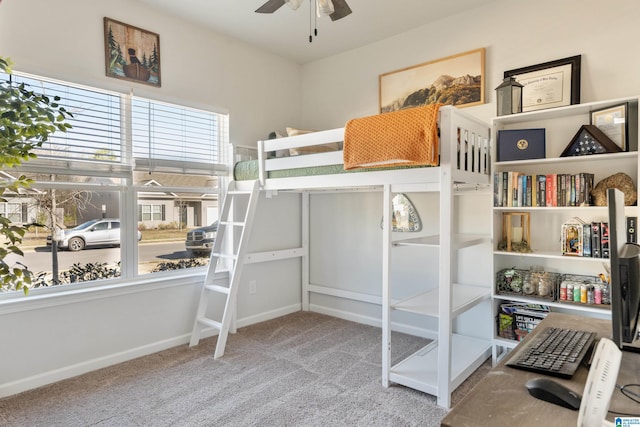 bedroom with carpet flooring and ceiling fan