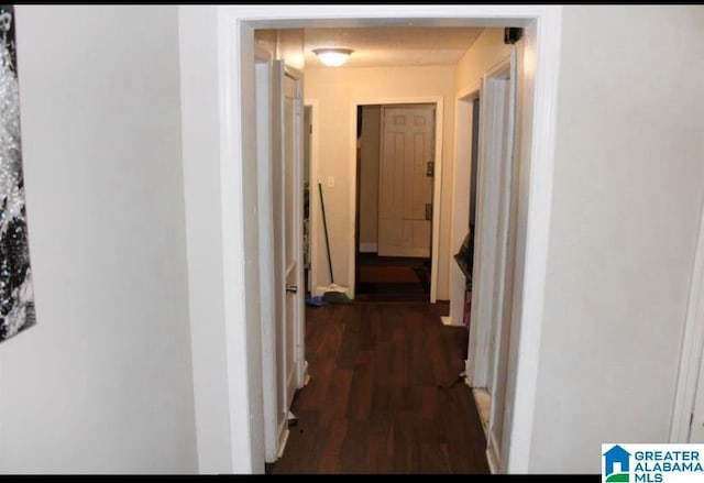 hallway with dark hardwood / wood-style floors