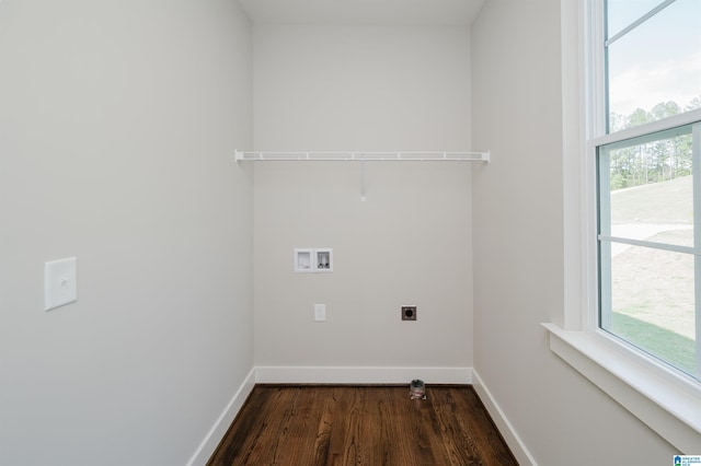 laundry area featuring electric dryer hookup, dark hardwood / wood-style flooring, and hookup for a washing machine