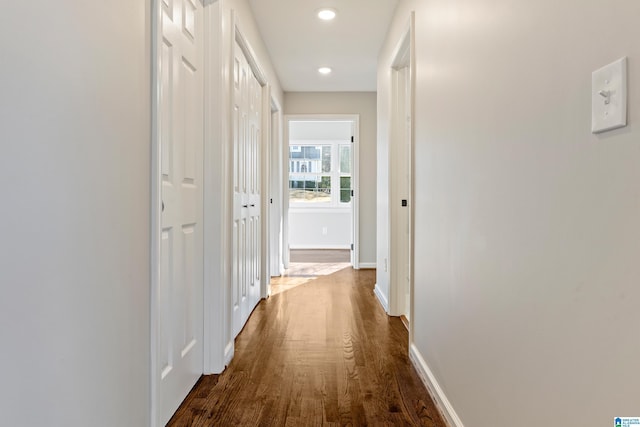 hall featuring dark wood-type flooring