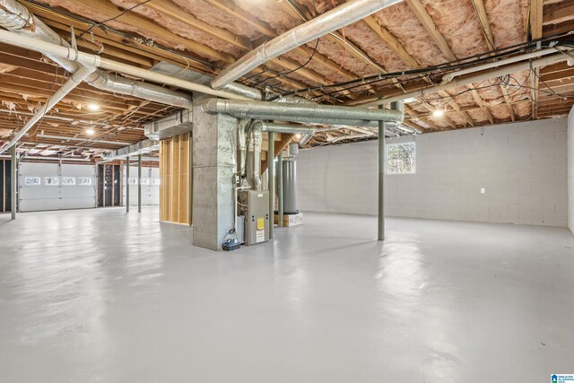 basement with water heater