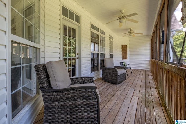 wooden terrace with ceiling fan