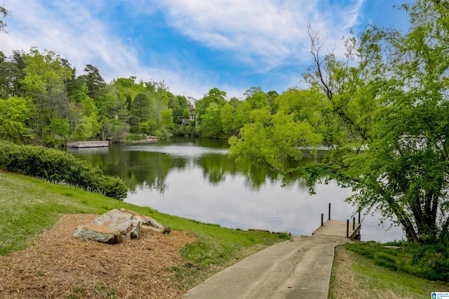 view of water feature with a boat dock