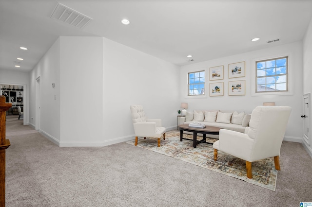 carpeted living room featuring a healthy amount of sunlight