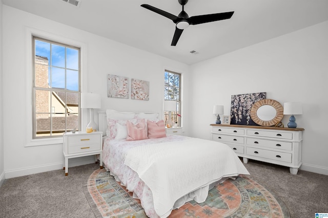 bedroom featuring carpet floors and ceiling fan