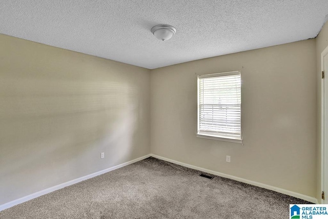 carpeted empty room with a textured ceiling