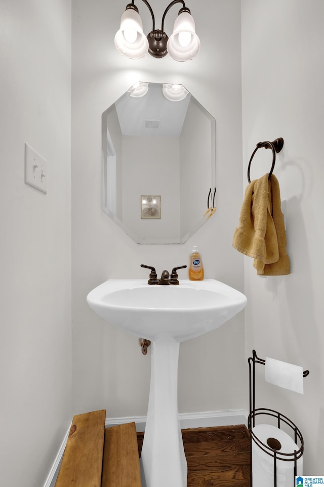 bathroom with sink and hardwood / wood-style flooring