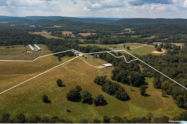 aerial view featuring a mountain view and a rural view