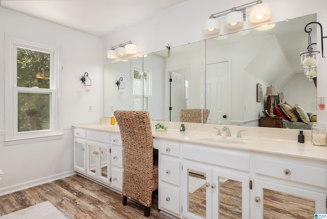 bathroom featuring hardwood / wood-style floors, vanity, and a wealth of natural light