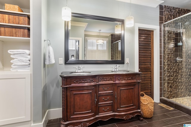 bathroom with vanity and walk in shower