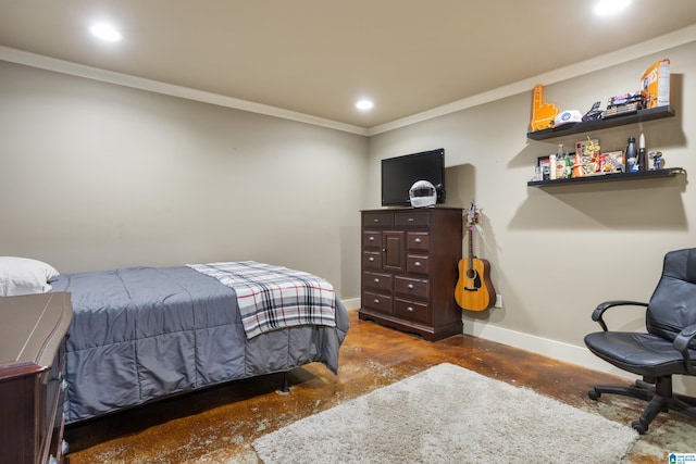 bedroom with crown molding