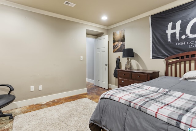 bedroom with ornamental molding