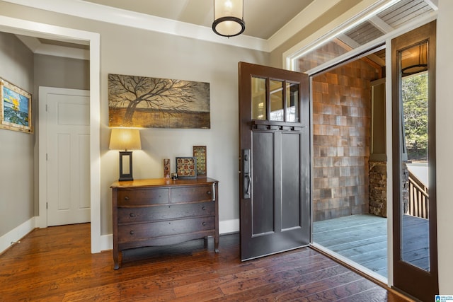 doorway featuring dark hardwood / wood-style floors