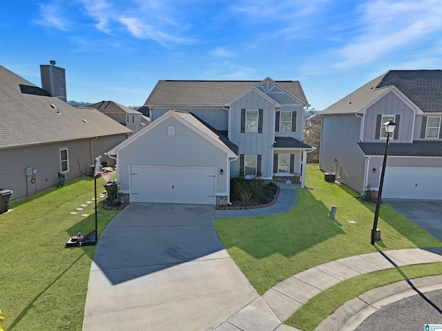 view of front property with a front yard and central air condition unit