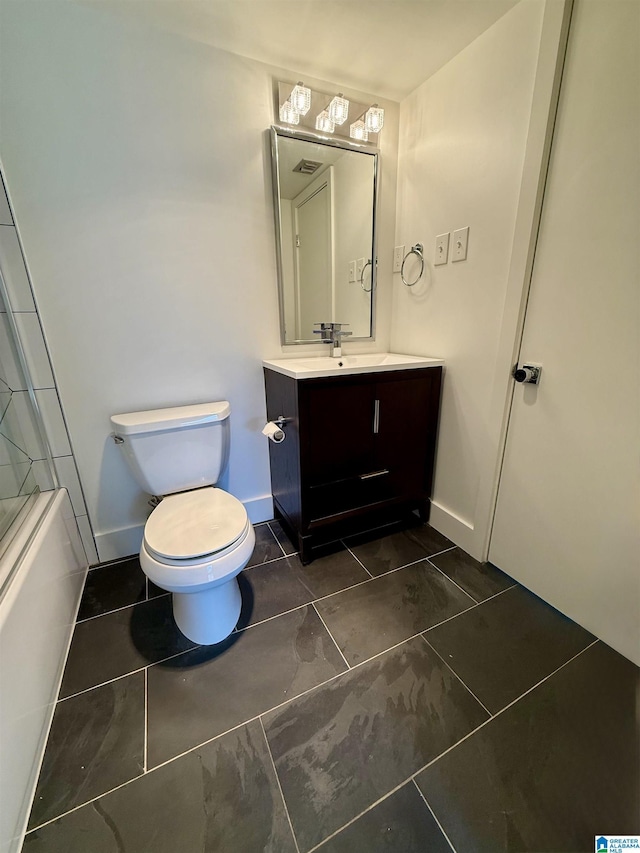 full bathroom with vanity, toilet, and bath / shower combo with glass door