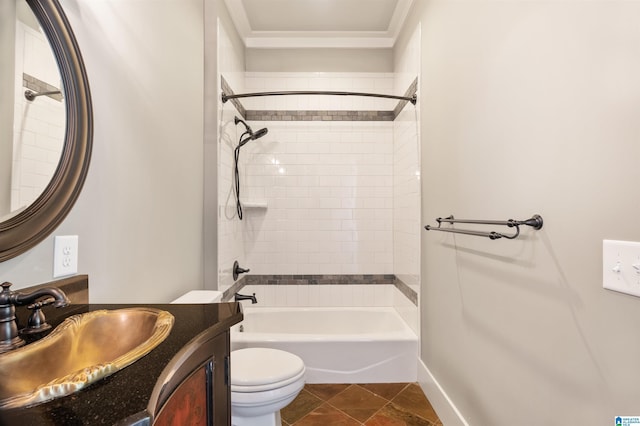 full bathroom featuring tile patterned flooring, vanity, toilet, and tiled shower / bath