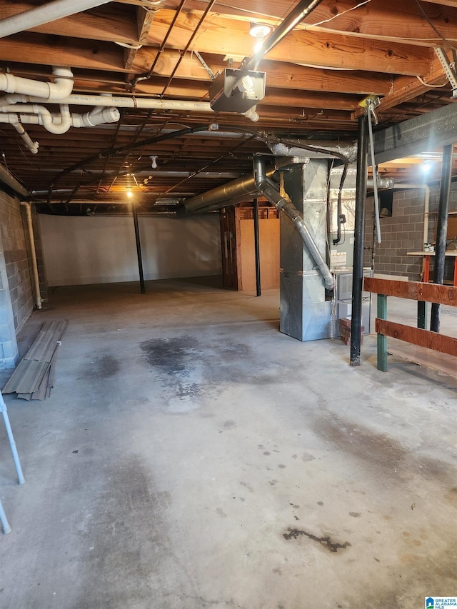 basement with heating unit