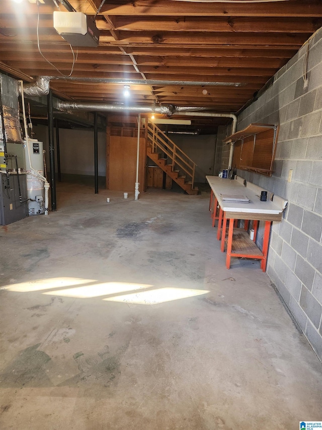 basement featuring water heater