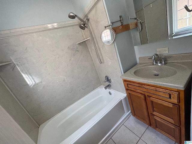 bathroom featuring tile patterned flooring, vanity, and tub / shower combination