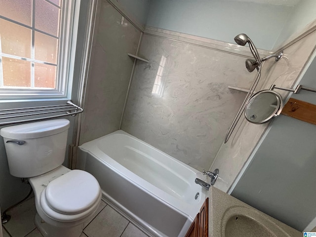 full bathroom with tile patterned flooring, vanity, toilet, and bathing tub / shower combination