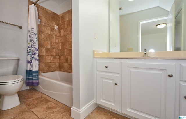 full bathroom with vanity, toilet, and shower / tub combo