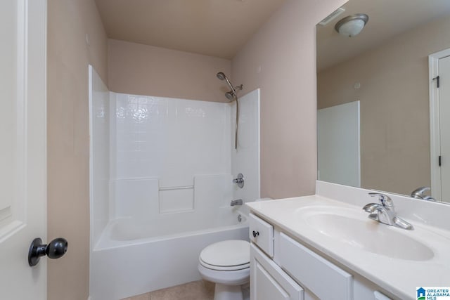 full bathroom featuring vanity, shower / bathing tub combination, and toilet