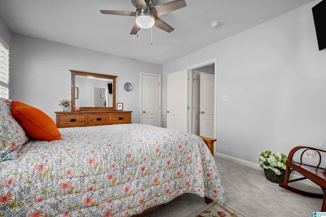 bedroom with carpet flooring and ceiling fan