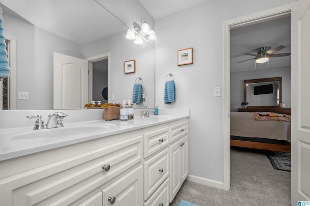 bathroom featuring vanity and ceiling fan