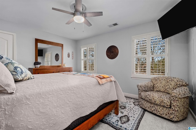 bedroom featuring ceiling fan and carpet floors