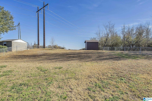 view of yard with a storage shed