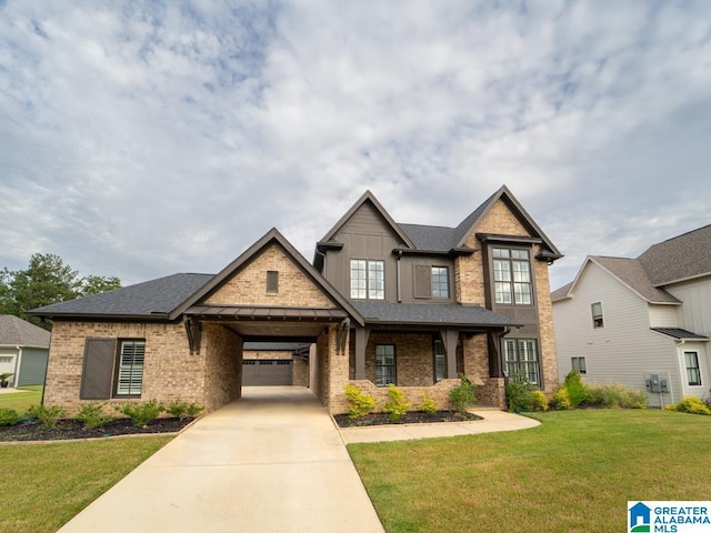 craftsman-style home featuring a carport and a front yard