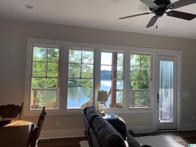 living room with a water view