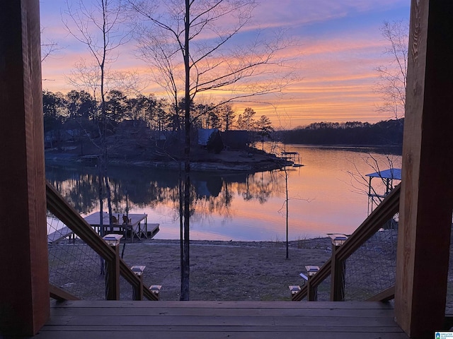 water view featuring a dock