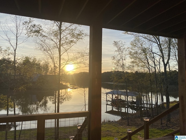 property view of water with a boat dock