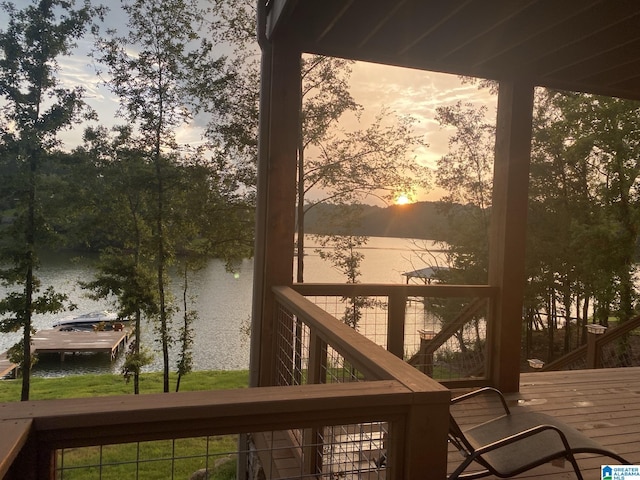 deck at dusk with a water view