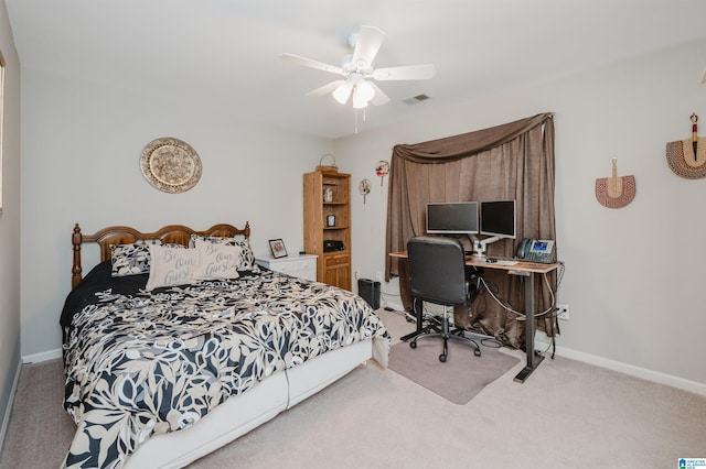 bedroom featuring carpet flooring and ceiling fan