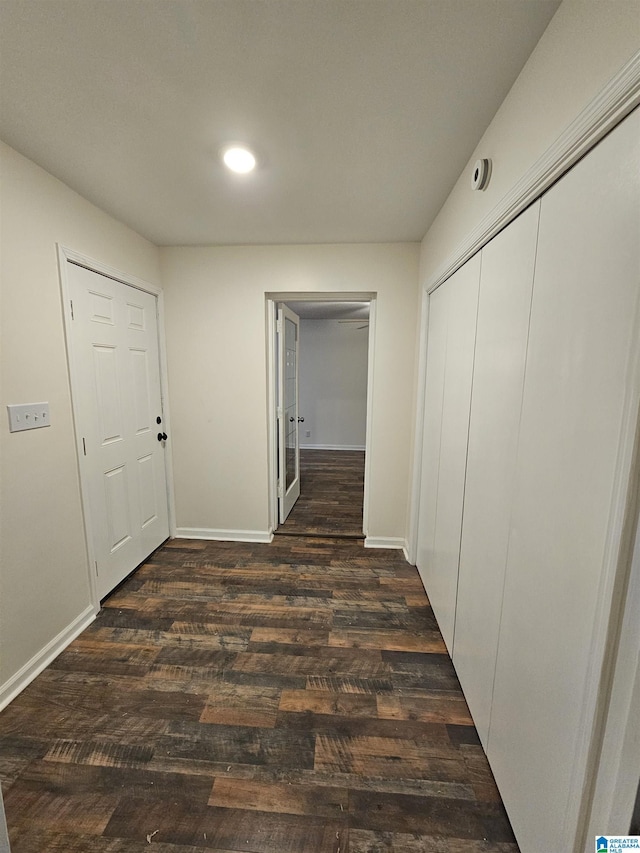 hallway featuring dark hardwood / wood-style flooring