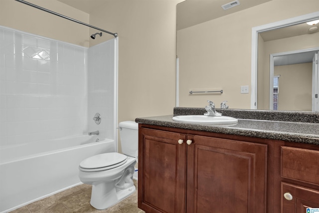 full bathroom featuring vanity, toilet, and shower / tub combination