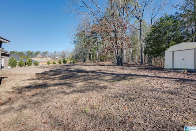 view of yard featuring a storage shed