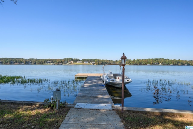 view of dock with a water view