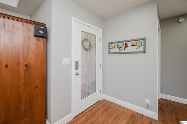 entryway with wood-type flooring