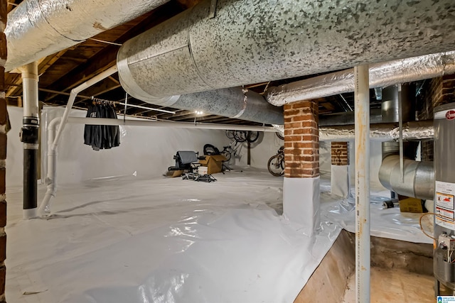 basement featuring gas water heater