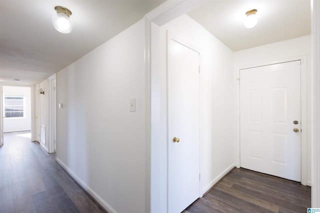 corridor with dark wood-type flooring