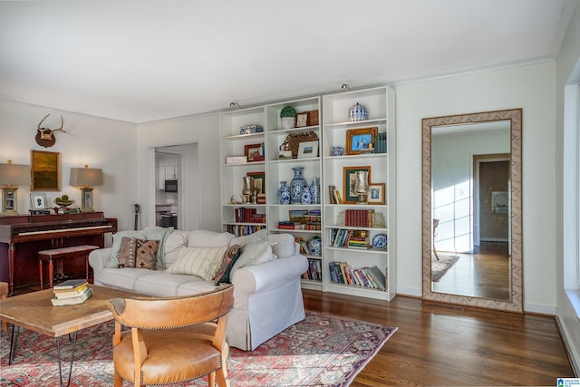 living room with dark hardwood / wood-style floors