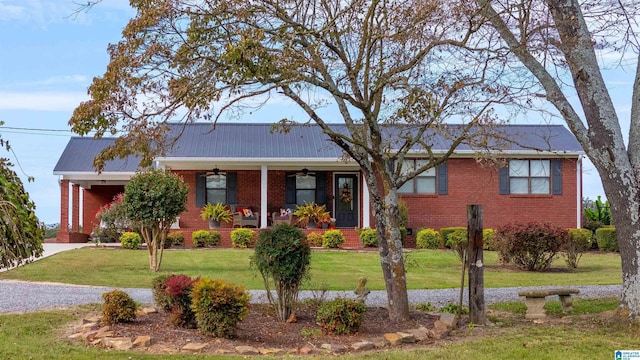 ranch-style house with a front lawn