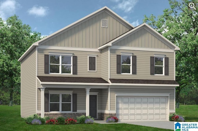 view of front of house featuring a garage and a front lawn