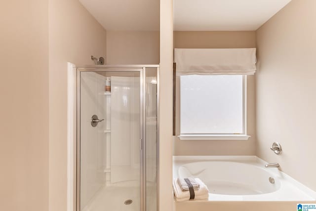 bathroom with plus walk in shower