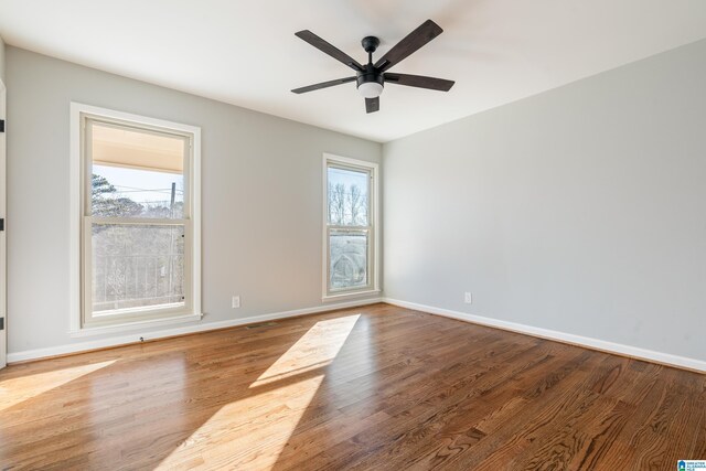 empty room featuring ceiling fan and wood-type flooring