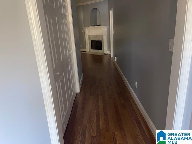 hallway with dark wood-type flooring