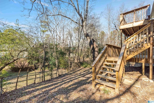 view of yard featuring a wooden deck